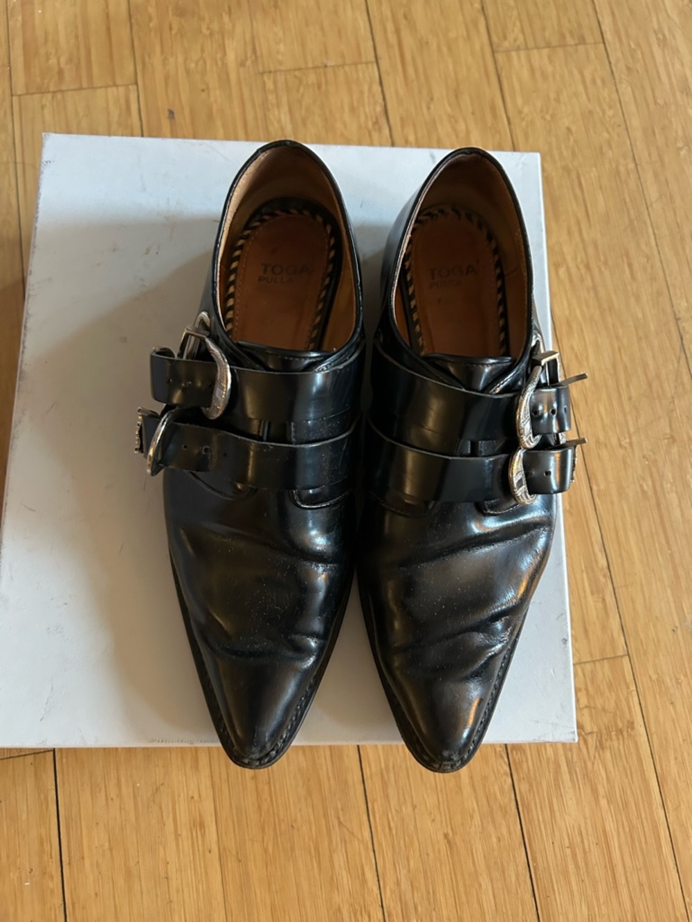Toga Pulla Black Double Monk Strap Leather Shoes